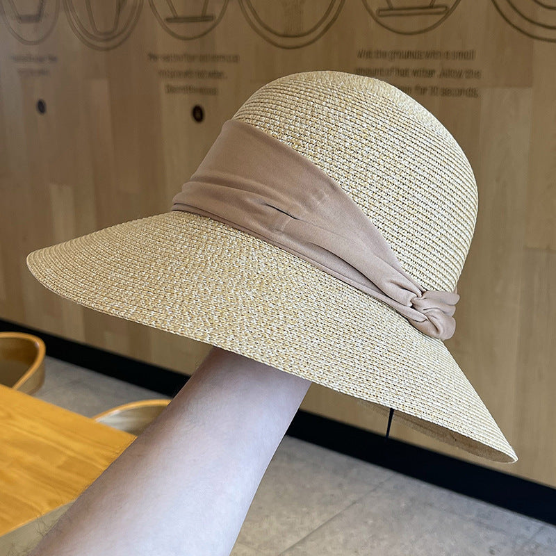 Big brim straw hat women's summer sun protection wide brim sun hat UV protection strap sun hat beach hat
