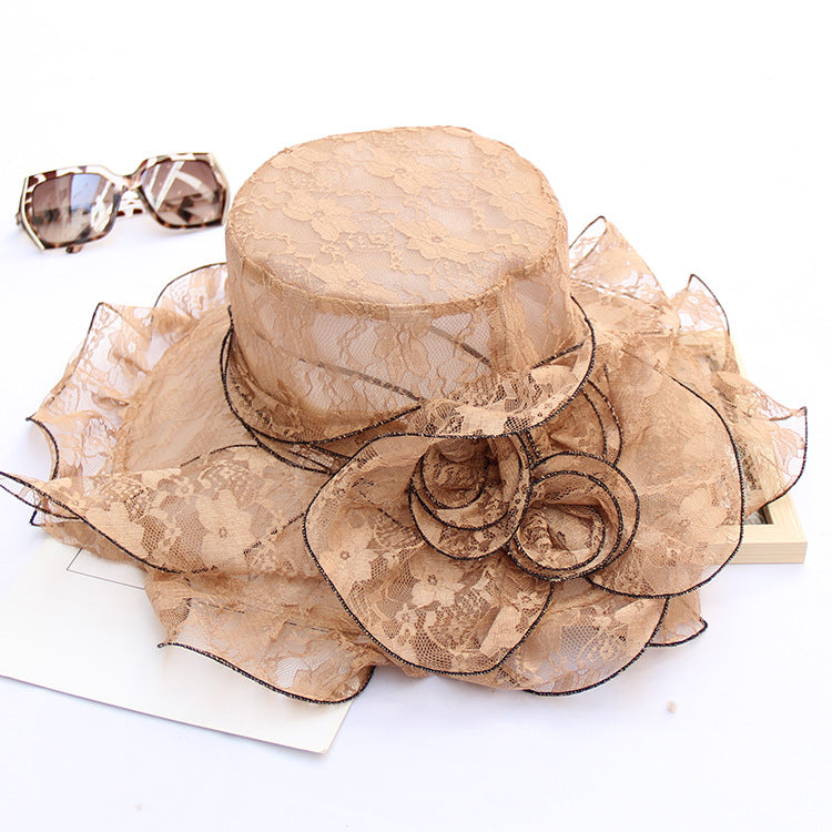 Texture foldable spring and summer lace flower sun hat fashion breathable mesh hat outdoor