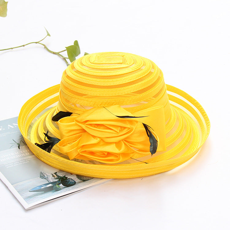 Trendy curling sun hat temperament flower wedding hat