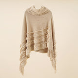 Pullover high collar solid color fur trim pearl cape cape knitted top warm lady autumn and winter
