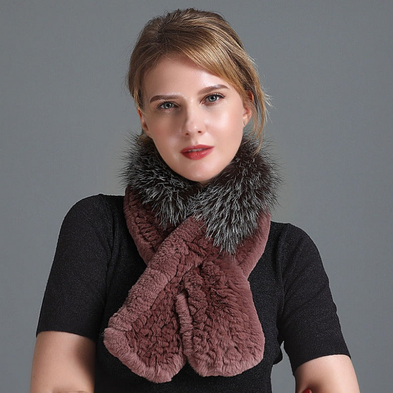 Winter Rex Rabbit Fur Scarf Women's Woven Thickening Warm Fox Fur Scarf