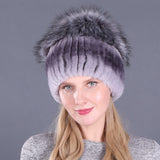 Ladies Winter Rex Rabbit Fur Warm Hat Ear Guards Thickened Handmade