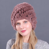 Women's autumn and winter rex rabbit fur pineapple hat Korean women's fur hat ear protector