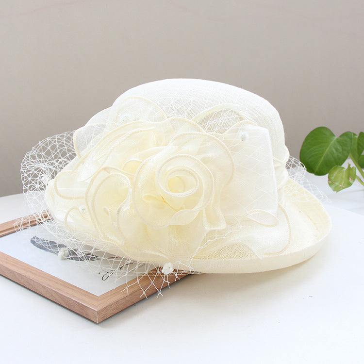European and American temperament flax flower elegant banquet hat solid color curled sun hat women outdoor sun hat