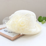 European and American temperament flax flower elegant banquet hat solid color curled sun hat women outdoor sun hat