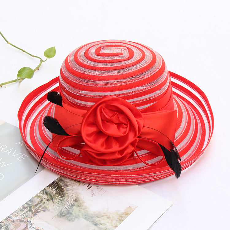 Trendy curling sun hat temperament flower wedding hat