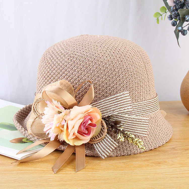 Temperament big flower hat summer breathable knitted ladies outdoor all-match sunscreen sun hat