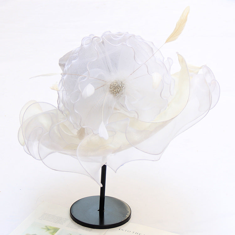 Texture organza sun protection sun hat fashion crystal flower fashion hat women summer