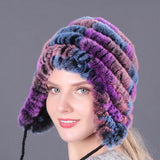 Thickened warm rex rabbit fur hat ear protection hat fur cotton hat ladies wool hat autumn and winter