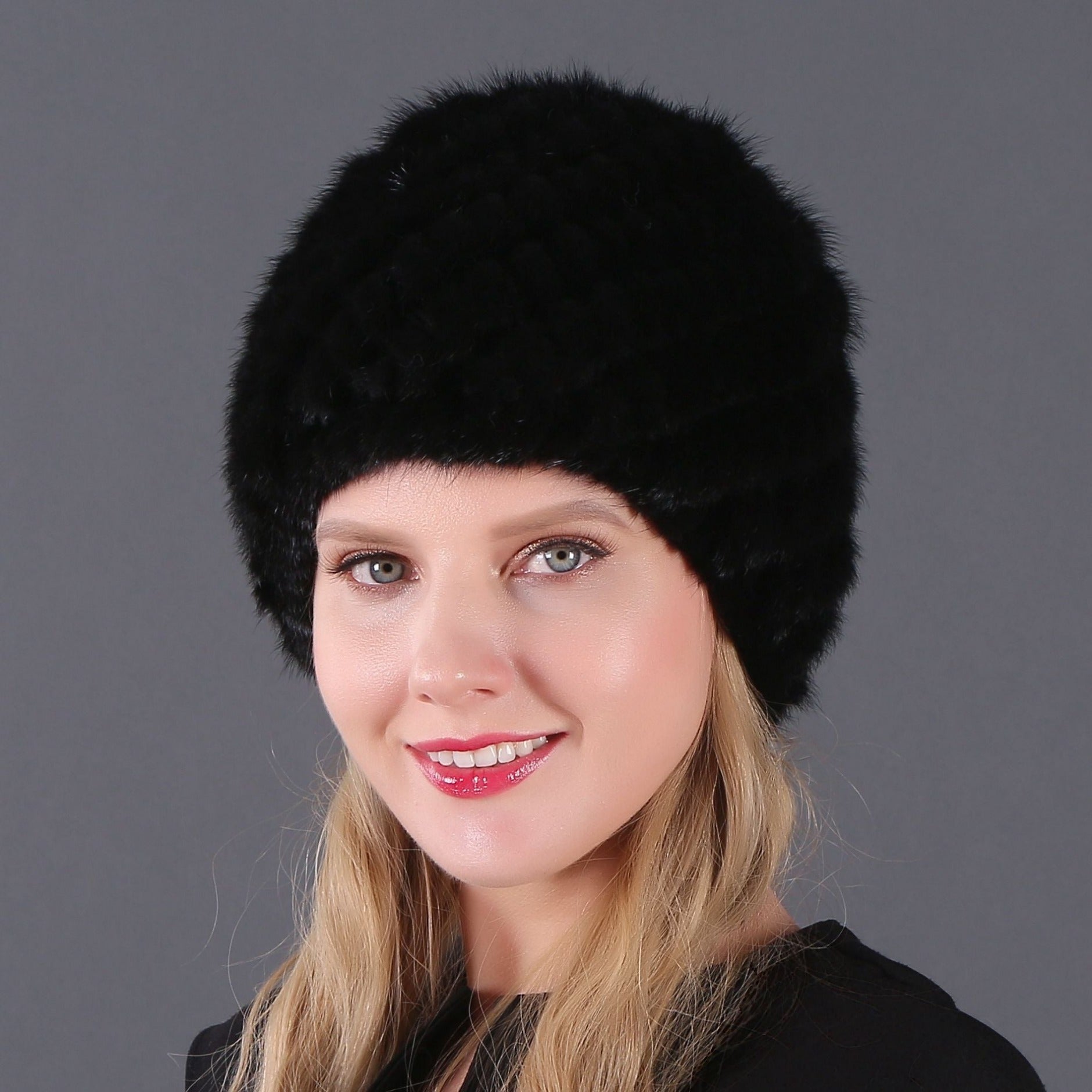 Ladies Mink Knitted Hat Women's Double Layer Warm Pineapple Hat Baotou Hat Fur Hat