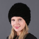 Ladies Mink Knitted Hat Women's Double Layer Warm Pineapple Hat Baotou Hat Fur Hat