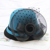 Autumn and winter woolen hat net flower ladies wild British retro wedding fashion hat