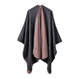 Solid Color Imitation Cashmere Large Slit Warm Monochrome Cape Plain Cape, Gift for Women