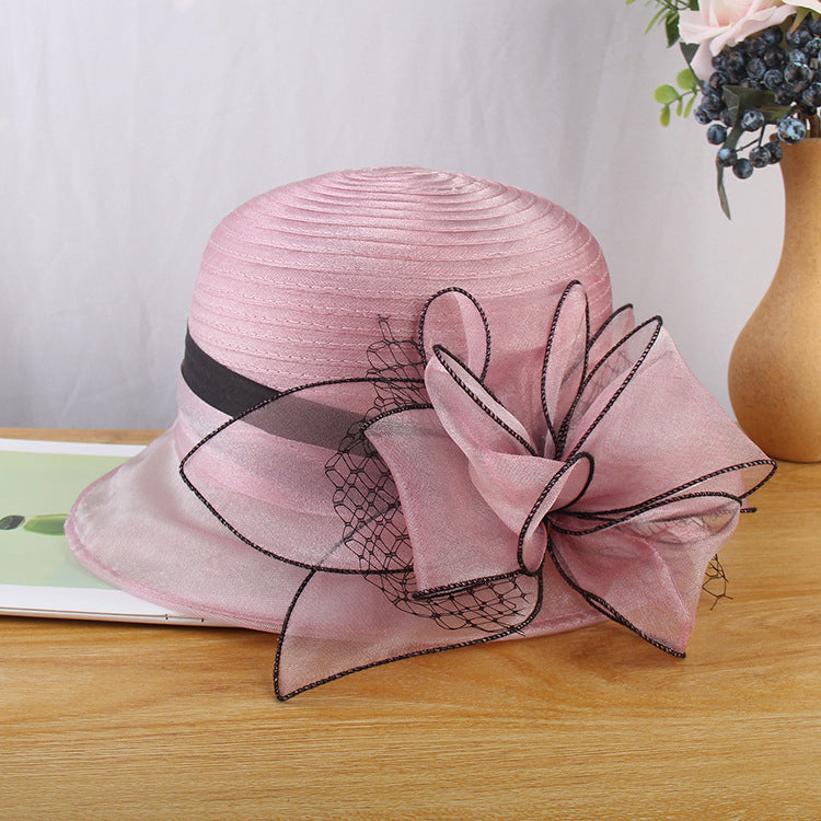 Mesh flower hat ladies fashion wild organza small pot hat summer sunscreen hat