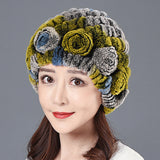 Ladies Skull Hat Knitted Pineapple Hat Real Fur Hat Natural Fur Beanie Hat