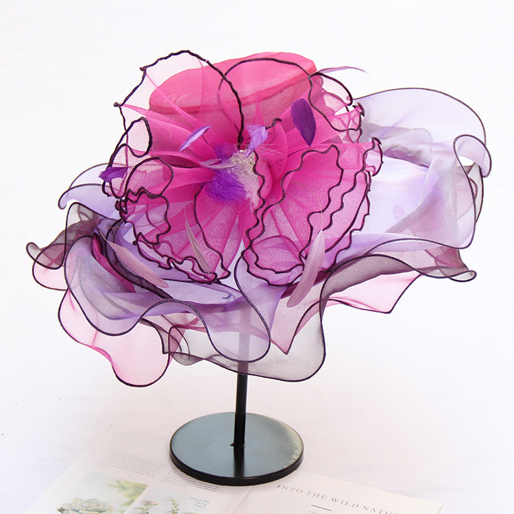 Texture organza sun protection sun hat fashion crystal flower fashion hat women summer