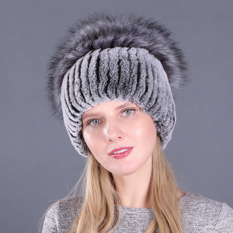 Ladies Winter Rex Rabbit Fur Warm Hat Ear Guards Thickened Handmade