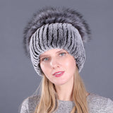Ladies Winter Rex Rabbit Fur Warm Hat Ear Guards Thickened Handmade