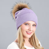 Women's autumn and winter warm double-layer thickened winter knitted fur hat women's wool ball wool hat