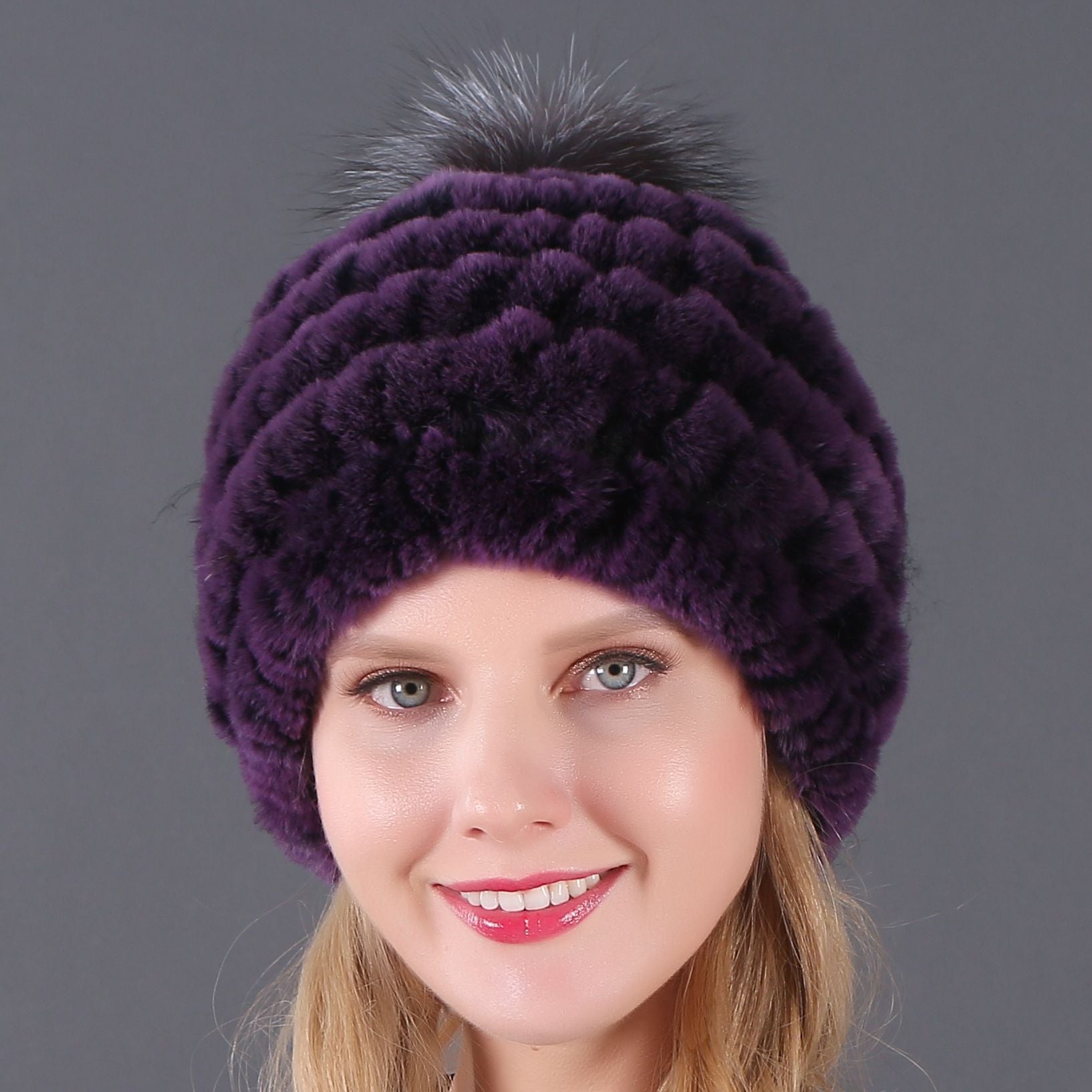 Autumn and winter ladies fur hat Rex rabbit fur warm fox fur ball cap ball cap