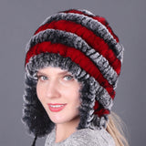 Thickened warm rex rabbit fur hat ear protection hat fur cotton hat ladies wool hat autumn and winter
