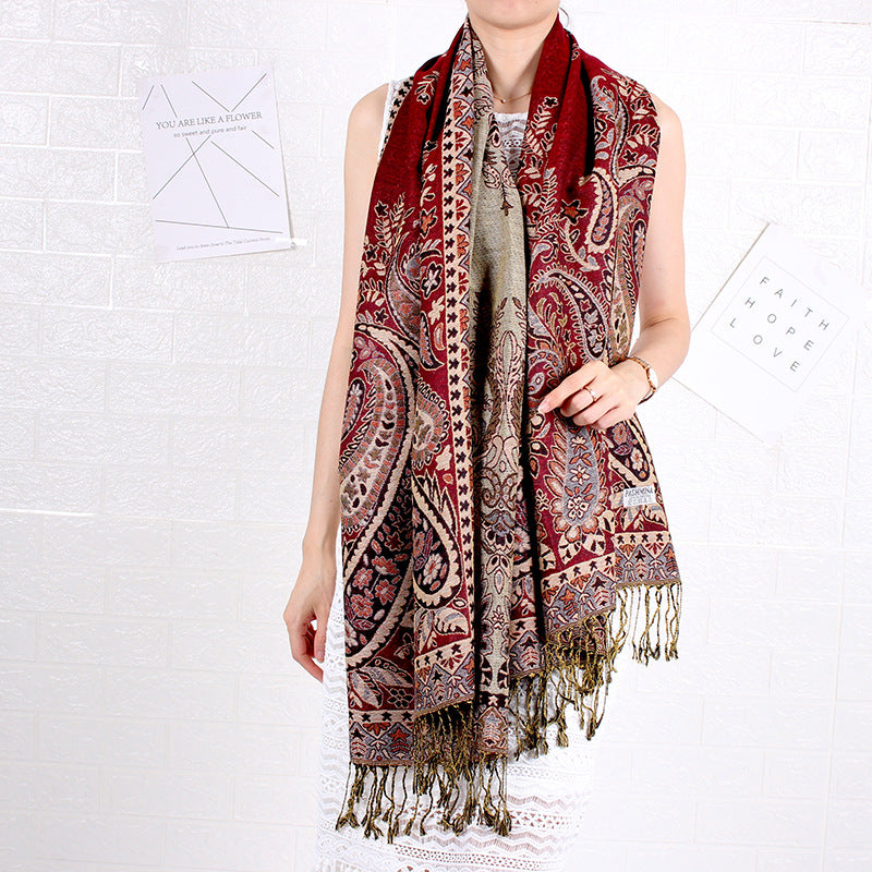 Spring/Summer Cashew Nut Long Scarf Jacquard Ethnic Shawl Amazon Scarf Ladies Dual Headband