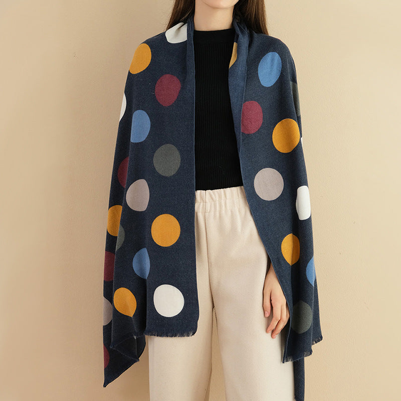 Autumn and winter shawl wool cotton scarf polka dot striped warm scarf women's all-match