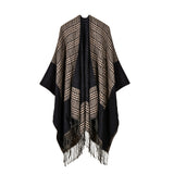 Women's rhombus tassel lengthened imitation cashmere shawl front and back can be thickened cloak