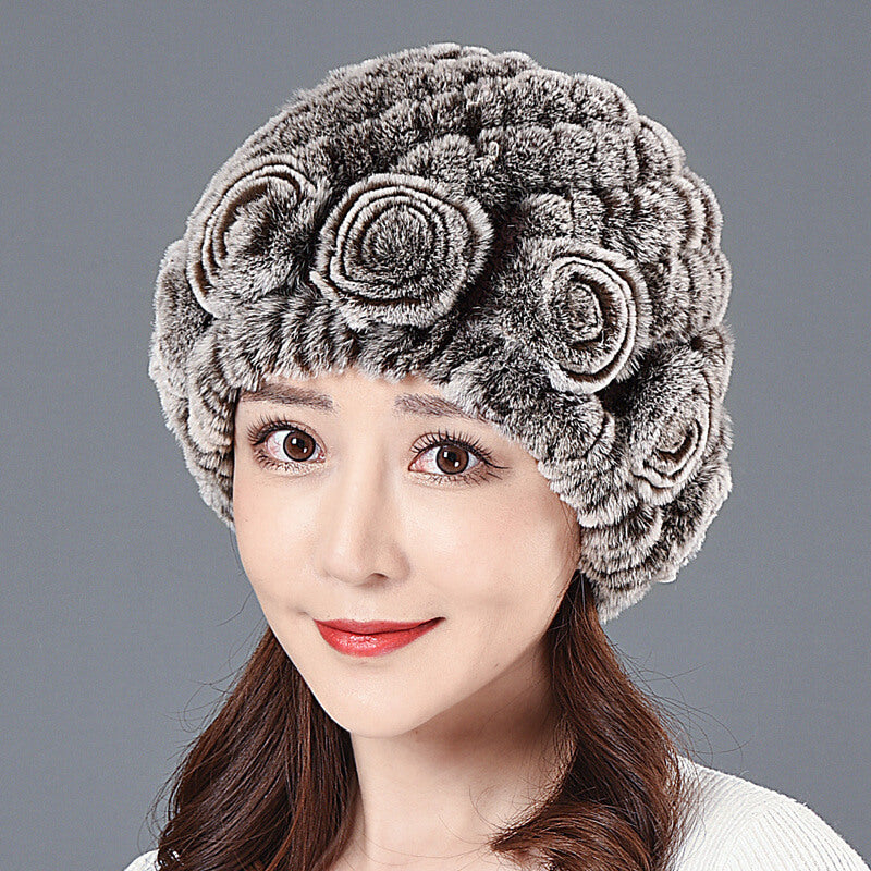 Ladies Skull Hat Knitted Pineapple Hat Real Fur Hat Natural Fur Beanie Hat
