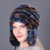 Thickened warm rex rabbit fur hat ear protection hat fur cotton hat ladies wool hat autumn and winter