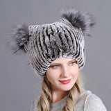 Rex rabbit fur hat ladies winter thickening warm ear protection cold cat ear hat