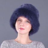 Winter warm fox fur hat Rex rabbit fur knitted hat with fox brim