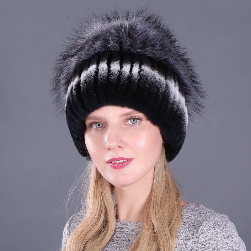 Ladies Winter Rex Rabbit Fur Warm Hat Ear Guards Thickened Handmade