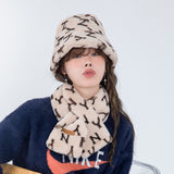 Men's and women's imitation rabbit fur fisherman hat scarf set tiger pattern warm hat scarf two-piece set