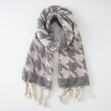 Thousand bird check scarf for women in winter, fashionable color, warm, color matching, tassel scarf