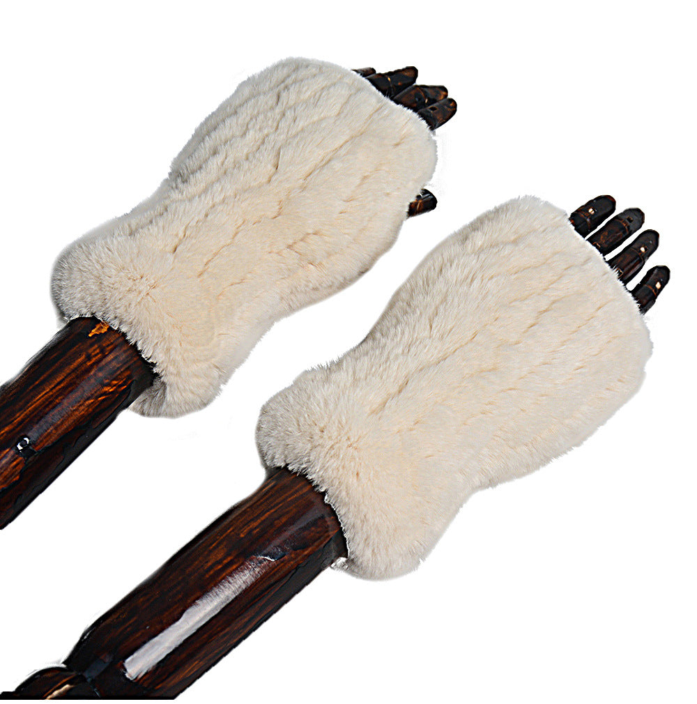 Women's fingerless gloves half finger thickened double-sided Rex rabbit hair thickened bicycle windproof