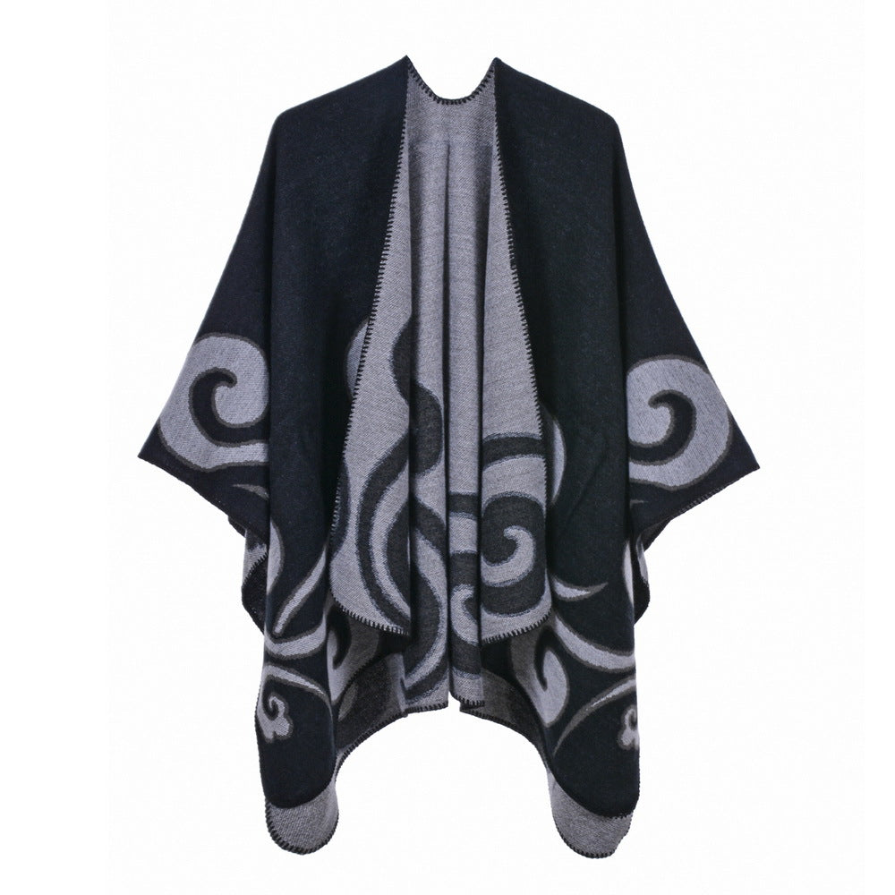 Women's Cape Cape Autumn and Winter Vintage Split Warm Cashmere Scarf Cape
