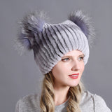 Rex rabbit fur hat ladies winter thickening warm ear protection cold cat ear hat