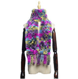 Women's Rex rabbit fur collar double-sided woven long warm scarf