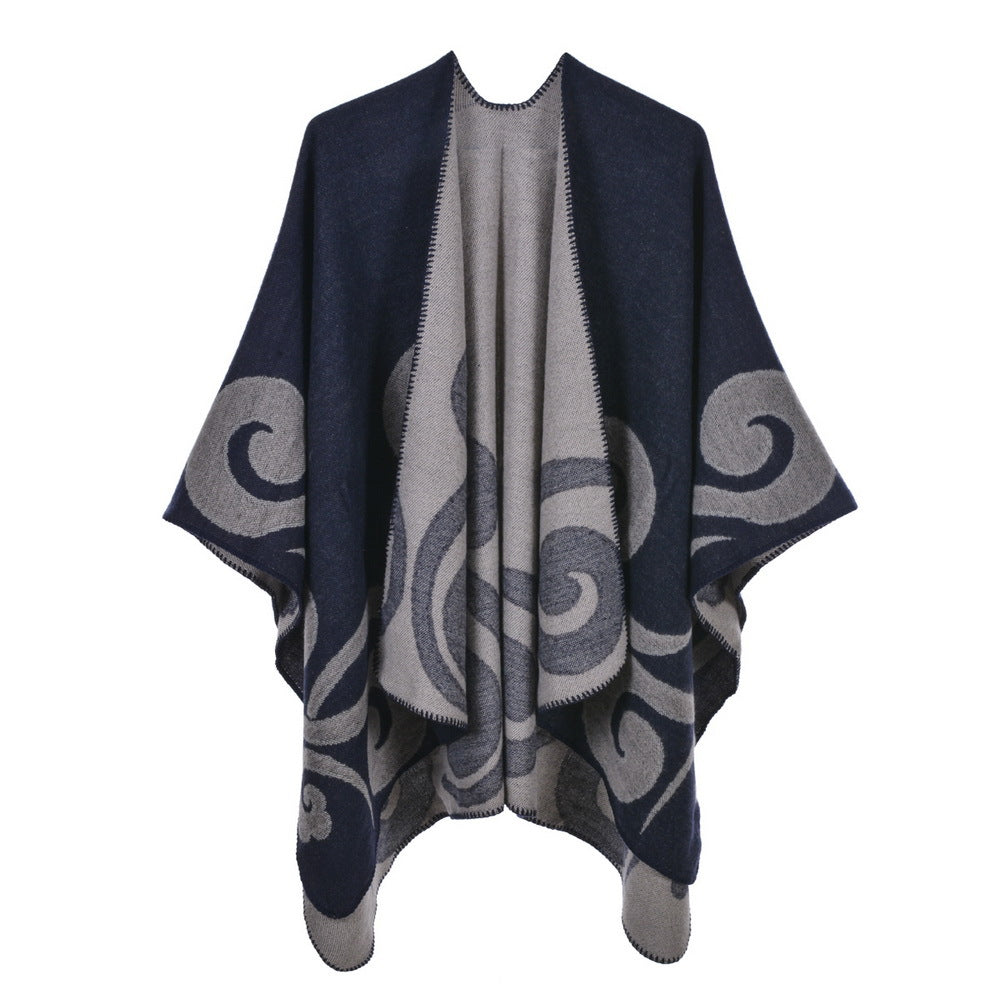Women's Cape Cape Autumn and Winter Vintage Split Warm Cashmere Scarf Cape