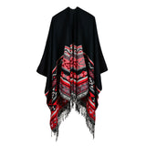 Women's rhombus tassel lengthened imitation cashmere shawl front and back can be thickened cloak