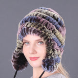Thickened warm rex rabbit fur hat ear protection hat fur cotton hat ladies wool hat autumn and winter