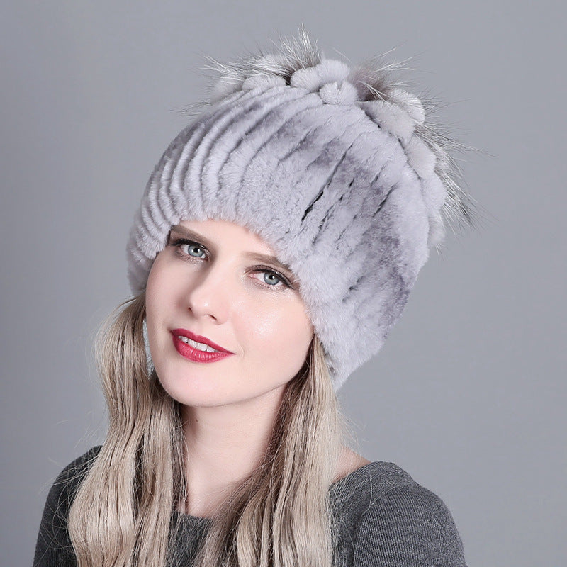 Rex rabbit fur hat warm thickening autumn and winter warm female colorful knitted hat