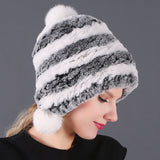 Three ball ear protecting Rex rabbit fur hat thickened warm lady fur in autumn and winter