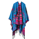 Women's Cross Plum Blossom Tassel Extended Thick Imitation Cashmere Travel Slit Shawl Scarf Popular Model