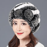 Ladies Skull Hat Knitted Pineapple Hat Real Fur Hat Natural Fur Beanie Hat