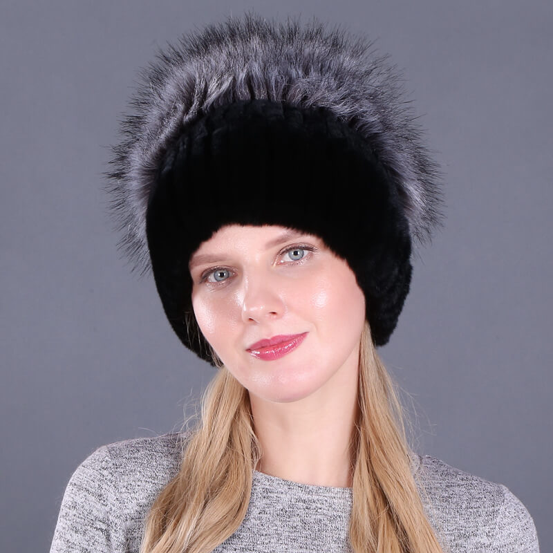 Ladies Winter Rex Rabbit Fur Warm Hat Ear Guards Thickened Handmade