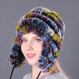 Thickened warm rex rabbit fur hat ear protection hat fur cotton hat ladies wool hat autumn and winter