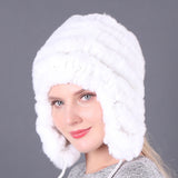 Thickened warm rex rabbit fur hat ear protection hat fur cotton hat ladies wool hat autumn and winter
