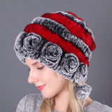 Warm ear protection fur Rex rabbit fur hat three ball autumn and winter round hat knitted women's hat wool hat
